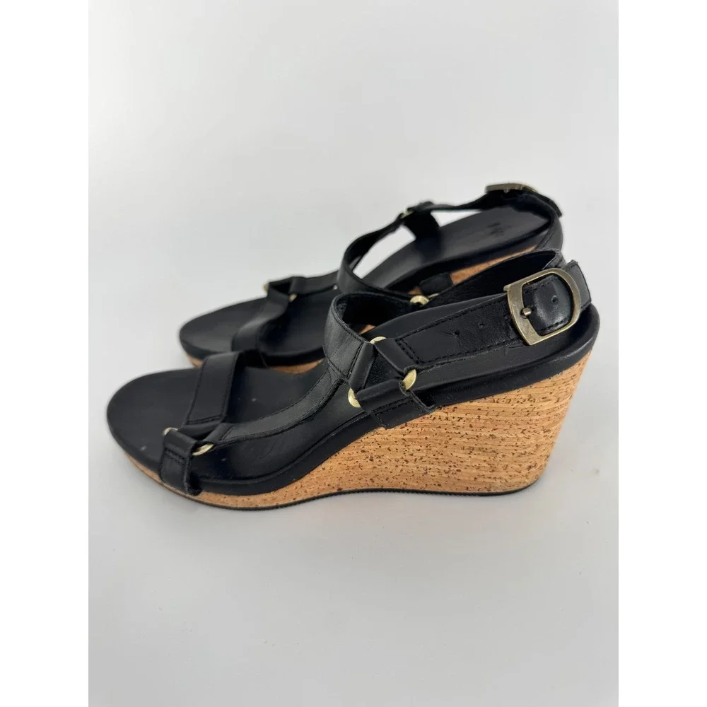 Teva Arrabelle Wedge Sandals‎ Women Size 7 Black Leather Cork Heel Strappy